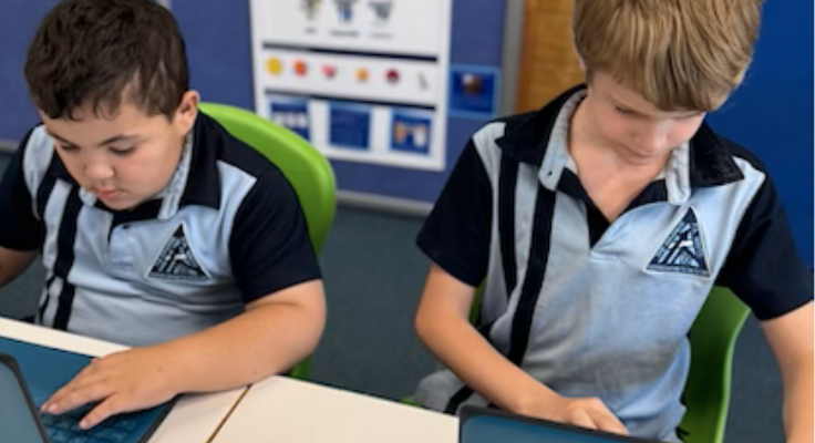 Two student learning through digital technology - laptops.