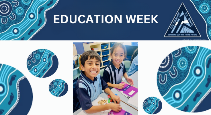 School design with a photo of two students doing their math work, celebrating education weel.