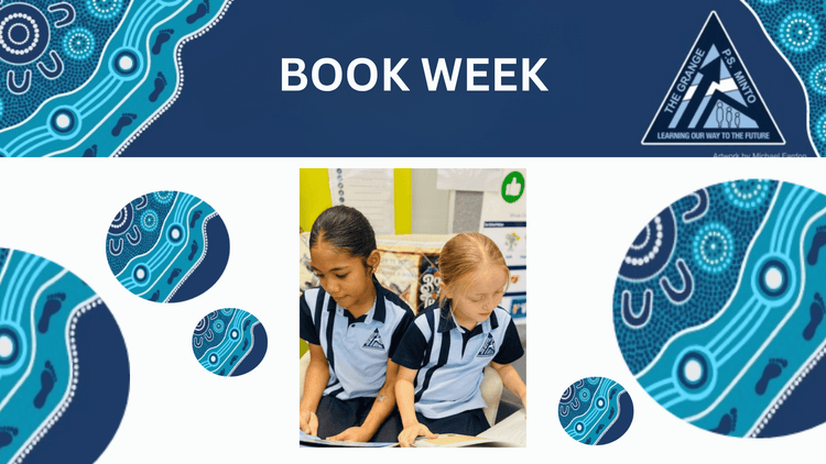 School design with a photo of students reading books in the middle, celebrating book week.